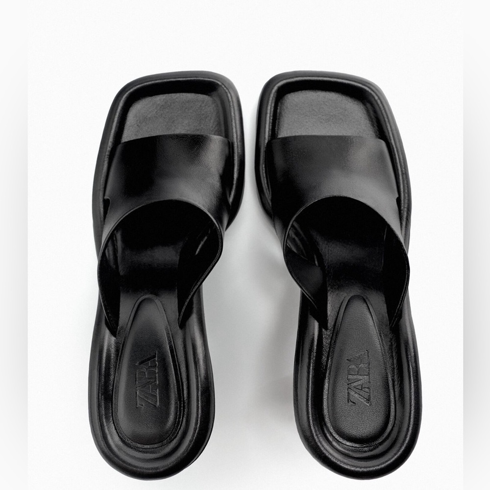 Zara | Black Leather Heeled Mules - Picture 5 of 12